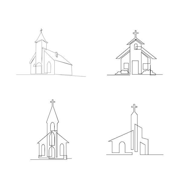 Vektor einzige durchgehende linienillustration der kirche