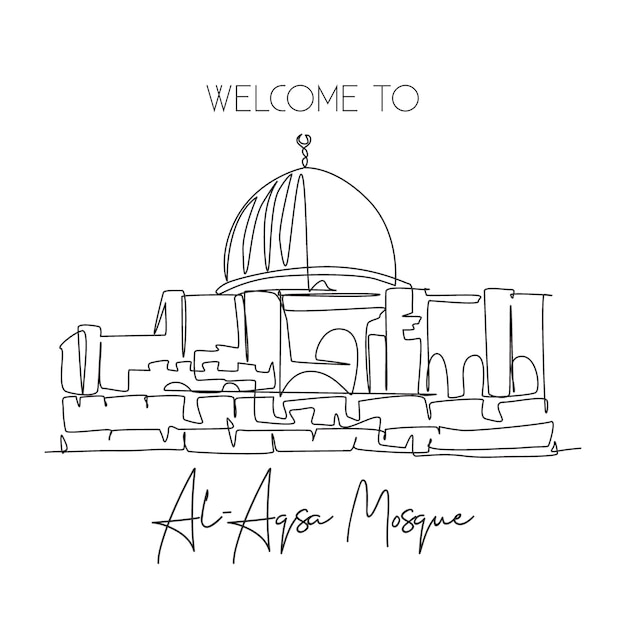Einzige kontinuierliche Zeichnung der Al-Aqsa-Moschee Wahrzeichen der Heiligen Moschee Ort in Jerusalem Design-Vektor