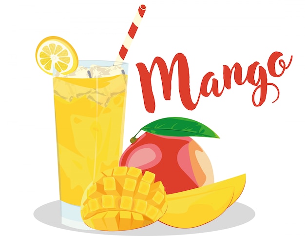 Eis-mango-saft im glas mit zitrone