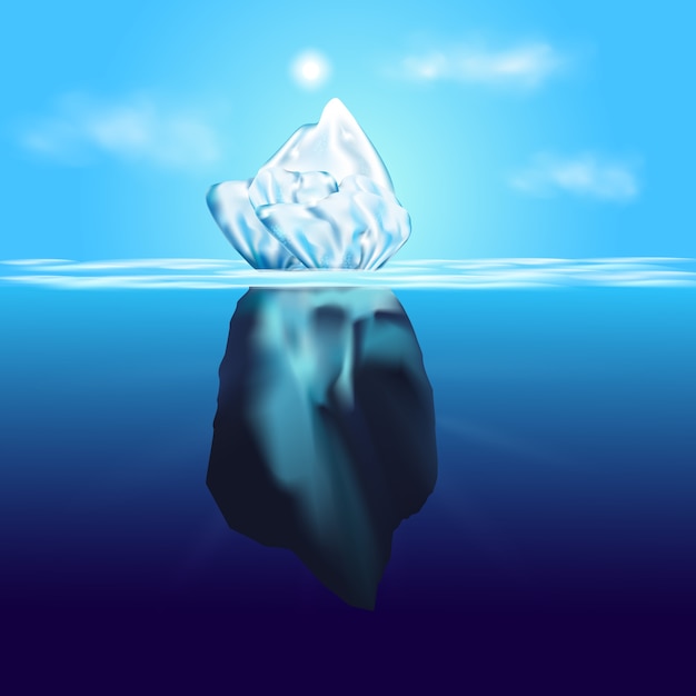 Eisberg schwimmt in der arktischen Landschaft mit blauem reinem Wasser und Schneehügeln