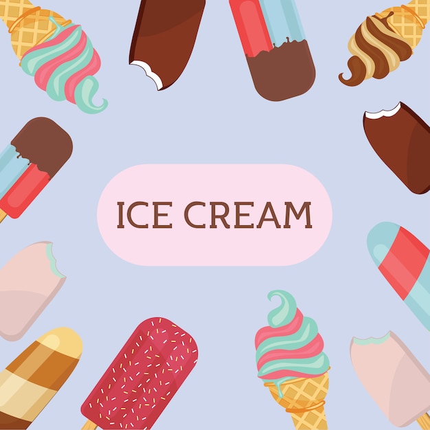 Eiscreme-rahmen. bunt, sommer. leckere süße desserts. vektor-illustration