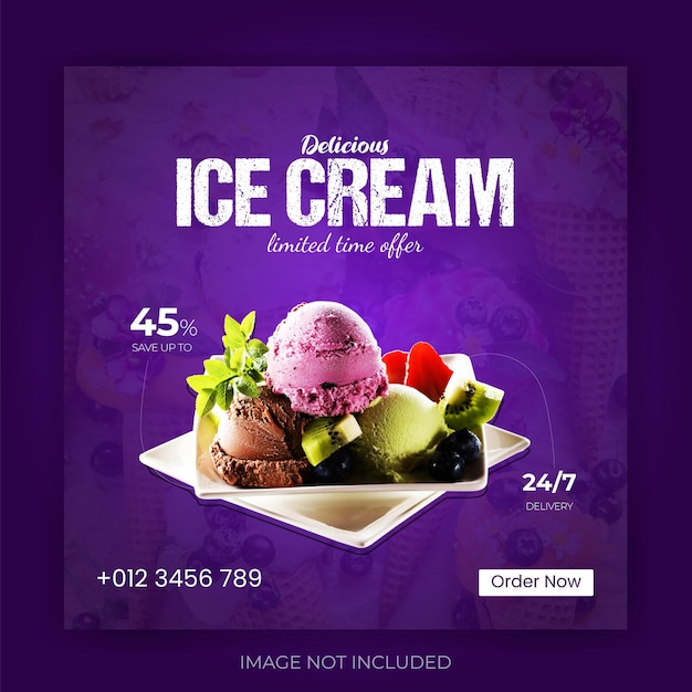 Eiscreme sommer social media promotion post design template banner