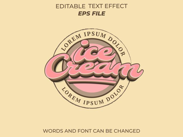 Eiscreme-text-effekt schriftart bearbeitbare typografie 3d-text für die lebensmittelindustrie vektorvorlage