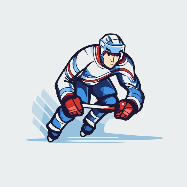 Eishockey-spieler mit dem stock in aktion zeichentrickfilm vektorgrafik illustration