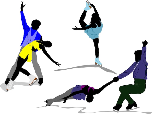 Eiskunstlauf farbige Silhouetten Vektor-Illustration