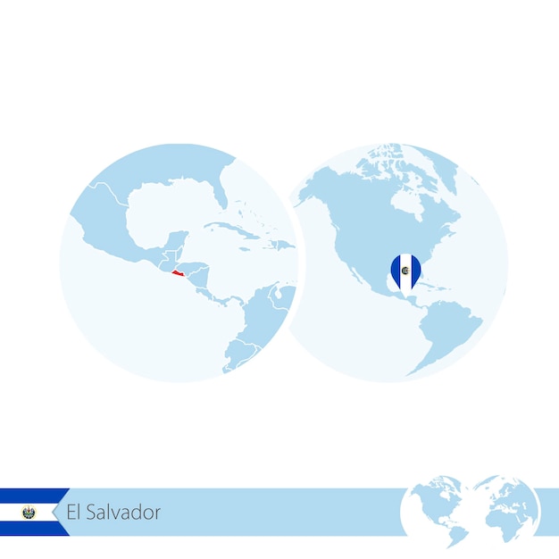 El salvador auf der weltkugel mit flagge und regionaler karte von el salvador. vektor-illustration.