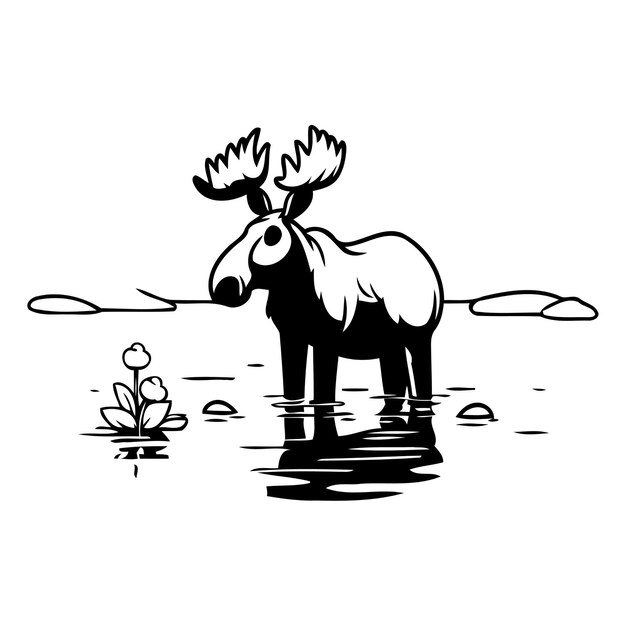 Elch im wasser vektor-illustration eines elchs in einem teich