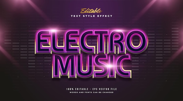 Electro music text in buntem farbverlauf mit leuchtendem effekt und futuristischem stil