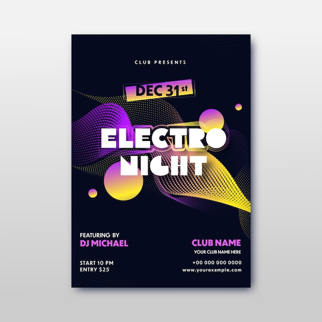 Electro night flyer oder template-design mit event-details im abstrakten stil