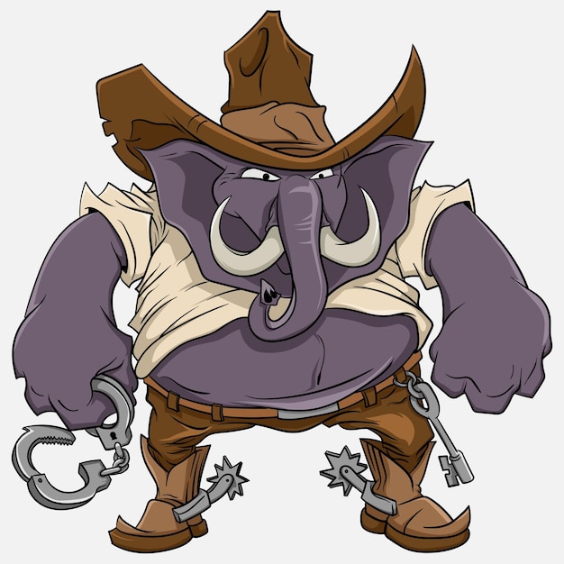 Elefant-cowboy-niedliches kreatives kawaii-karikatur-maskottchen-logo