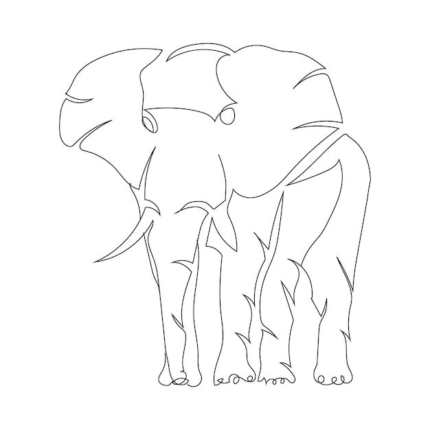Vektor elefant-strichzeichnungsstil, die elefant-skizze schwarz linear isoliert auf weißem hintergrund.