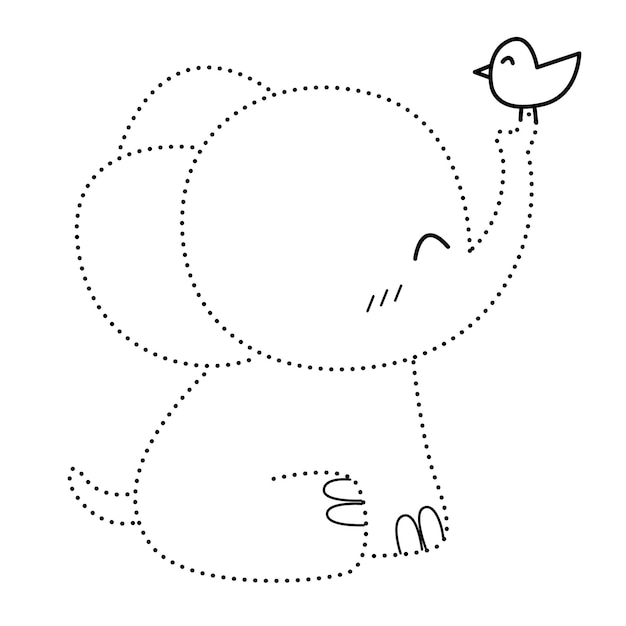 Elefant, tier, gepunktete linie, übung, zeichnen, cartoon, gekritzel