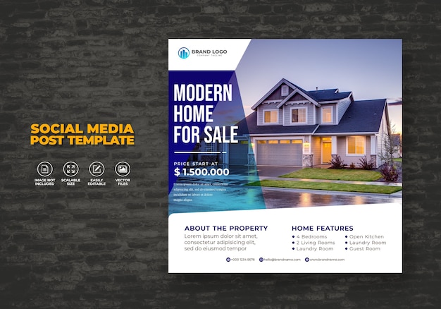 Elegant modern home immobilien sozialmedien post template property
