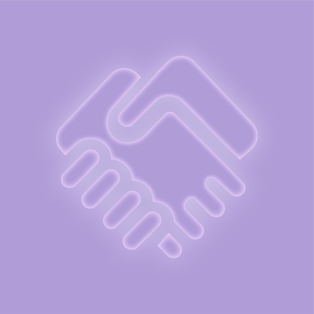 Elegant purpurfarbener Glüh-Effekt Handschlag-Symbol auf lila Hintergrund