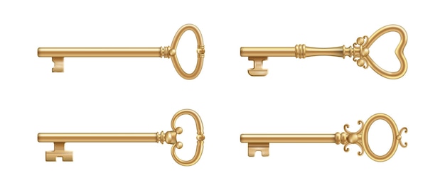 Elegante antike goldene Schlüssel und Metallgeräte