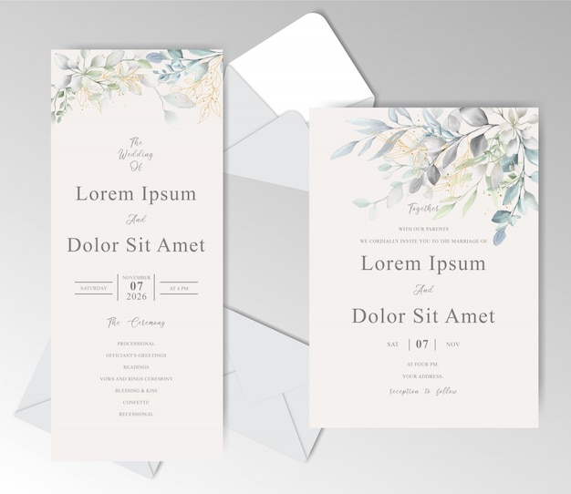 Elegante Aquarell-Hochzeit stationär mit schönen Blättern