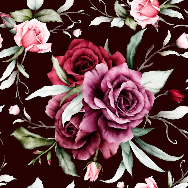 Elegante aquarell kastanienbraune rosen blumen nahtloses muster