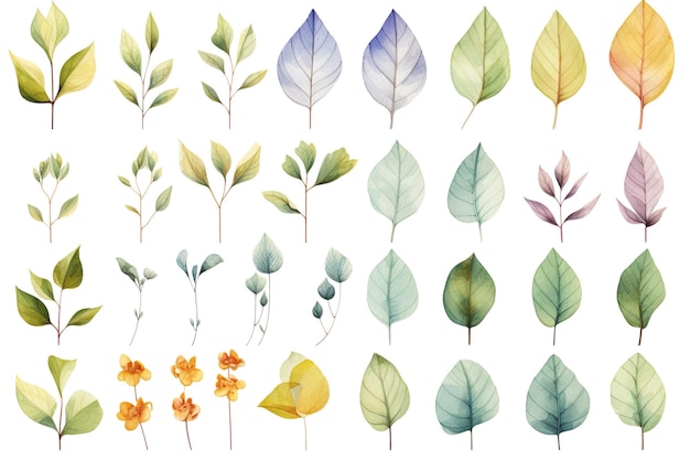 Vektor elegante aquarellblätter und blumen clipart