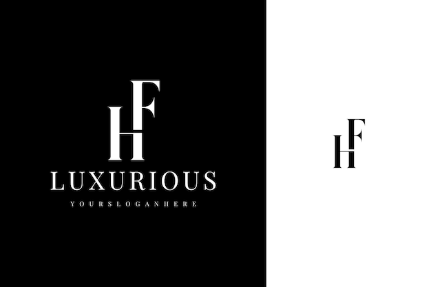 Elegante einfache minimal luxuriöse serif-schriftart alphabetbuchstaben h f monogramm-logo-design