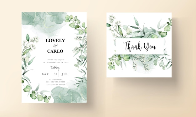 elegante Eukalyptusblätter Aquarell Hochzeitseinladungskarte