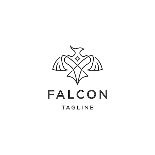 Elegante falkenvögel mit flachem vektor der linienkunstartlogo-designschablone