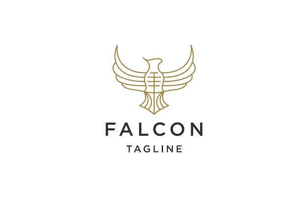 Elegante falkenvögel mit flachem vektor der linienkunstartlogo-designschablone