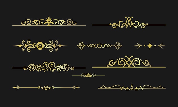 Elegante goldene Trennwände und dekorative Blüten Vektorkollektion