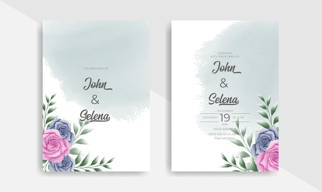 Elegante handgezeichnete aquarellblatthochzeitseinladungskartenschablone