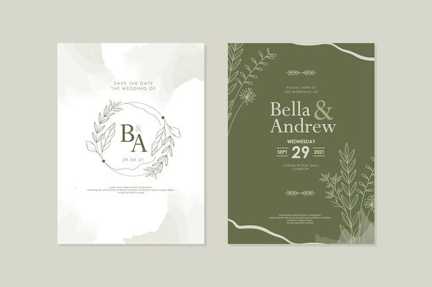 ELEGANTE HANDGEZEICHNETE BLUMENGRÜNE AQUARELL-HOCHZEITSEINLADUNGSVORLAGE