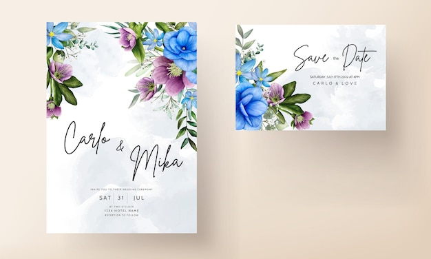 Elegante handzeichnung hochzeitseinladung aquarell blumenmuster