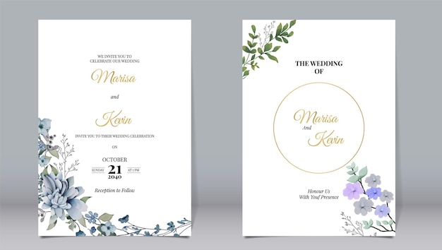 Elegante Hochzeitseinladung mit verschiedenen Goldlinienelementen im Aquarell-Stil und weißem Hintergrund