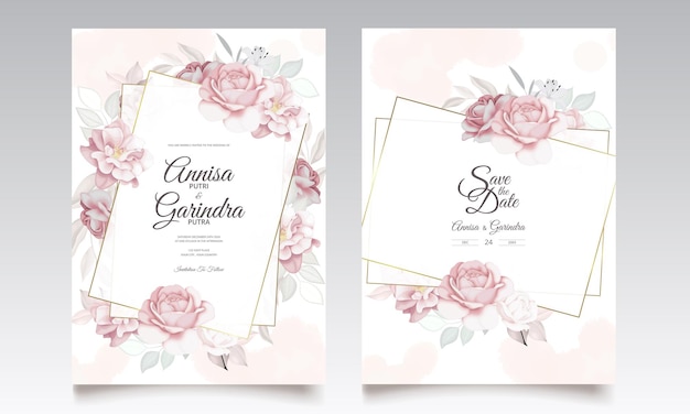 Elegante Hochzeitseinladungskarte mit schöner Blumen- und Blattschablone