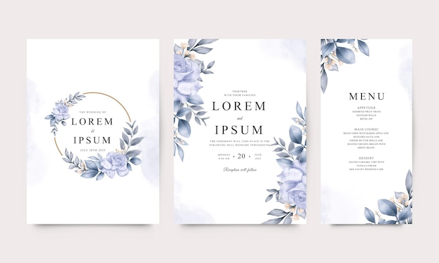 Elegante hochzeitseinladungskartenvorlage mit aquarellblumen