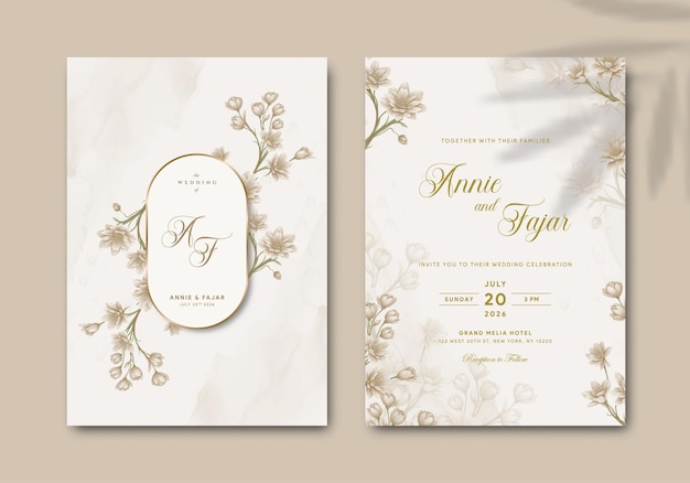 elegante Hochzeitseinladungsvorlage mit Aquarell-Illustration Premium-Vektor
