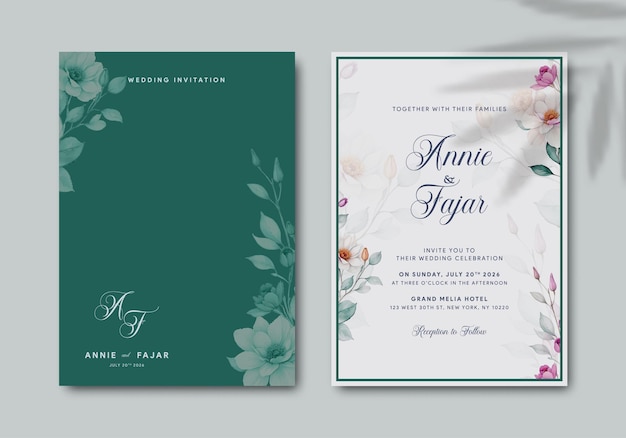elegante Hochzeitseinladungsvorlage mit Aquarell-Illustration Premium-Vektor