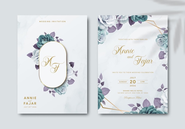 elegante Hochzeitseinladungsvorlage mit Aquarell-Illustration Premium-Vektor