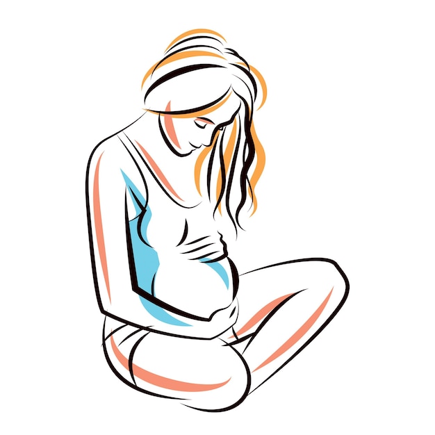 Elegante körpersilhouette der schwangeren frau, skizzenhafte vektorillustration. liebe und sanftes gefühlskonzept. muttertag.