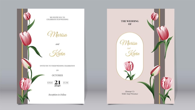 Elegante luxuriöse Einladung und Tulpenblumen mit dekorierten Säulenelementen