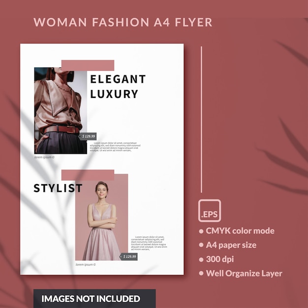 Elegante luxus-frauenmode feminine a4-flayer-magazin-vorlage rosa farbe