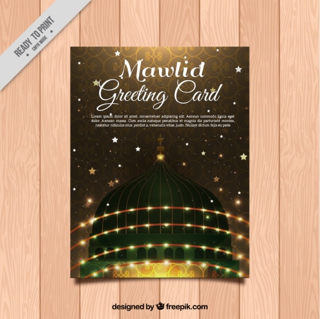 Elegante mawlid grußkarte mit lichtern