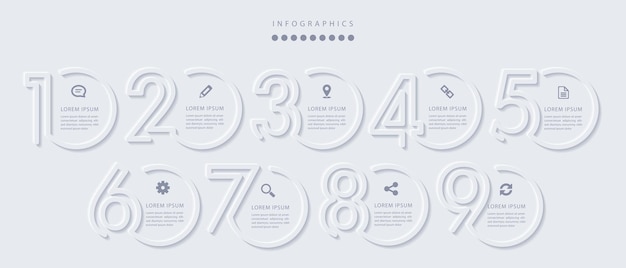 Elegante minimalistische infografik mit 9 schritten