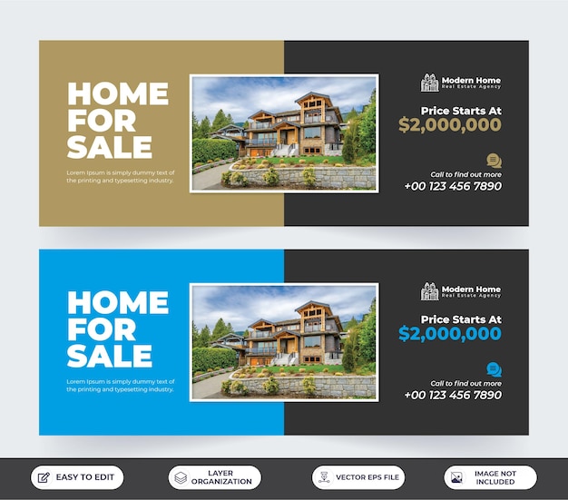 Vektor elegante moderne home-immobilien-facebook-cover und banner-design-vorlage