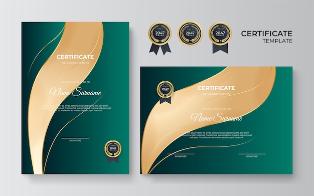 Elegante professionelle designvorlage für zertifikate aus grünem gold