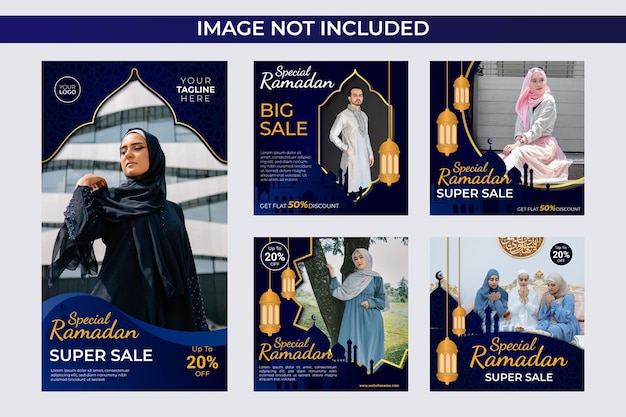 Elegante ramadan-social-media- und marketing-posts. sammlung von social-media-bannern