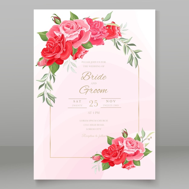 Vektor elegante rote rosen hochzeitseinladung