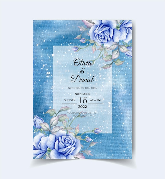 Elegante schöne hochzeitseinladungskarte mit blauen blumen