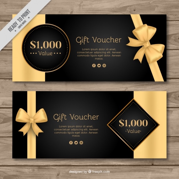 Elegante schwarze und goldene Geschenkgutscheine