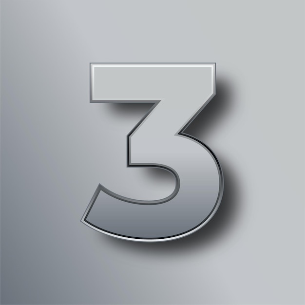 Elegante silberne Metallnummer 3 mit grauem Hintergrund