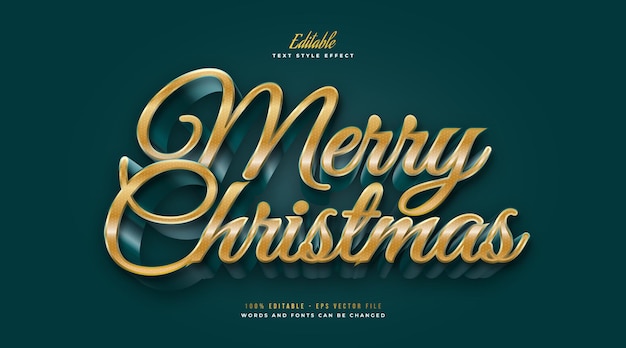 Eleganter frohe weihnachten-text im gold- und grün-stil mit 3d-effekt. bearbeitbarer textstileffekt