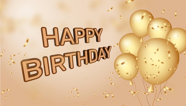 Eleganter goldener Ballon Alles Gute zum Geburtstag Feier Karte Banner Vorlage, 3D-Text alles Gute zum Geburtstag